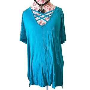 Crush Teal Blue Lace Neck Tee